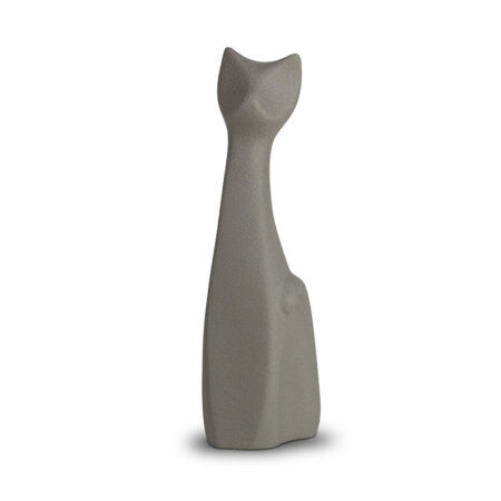 Porcelain Cat Urn Sitting Tall Grey