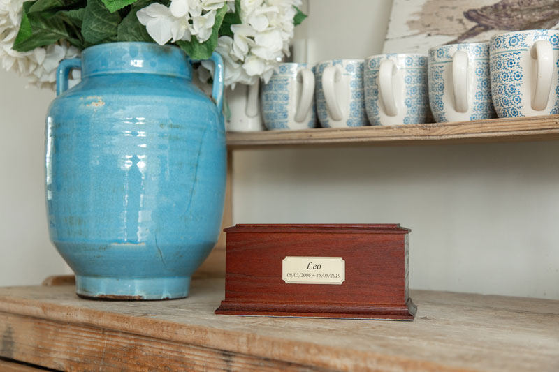 Wooden pet caskets Arun Mahogany Ash with plaque